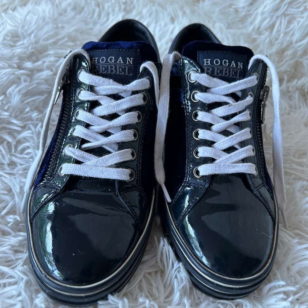 Hogan Rebel Women Sneakers Leather / Suede Navy Royal Zip And Lace Sz 36🔥